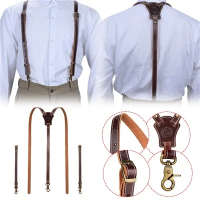 3mm Leather Suspenders Vintage Adjustable Mens Braces
